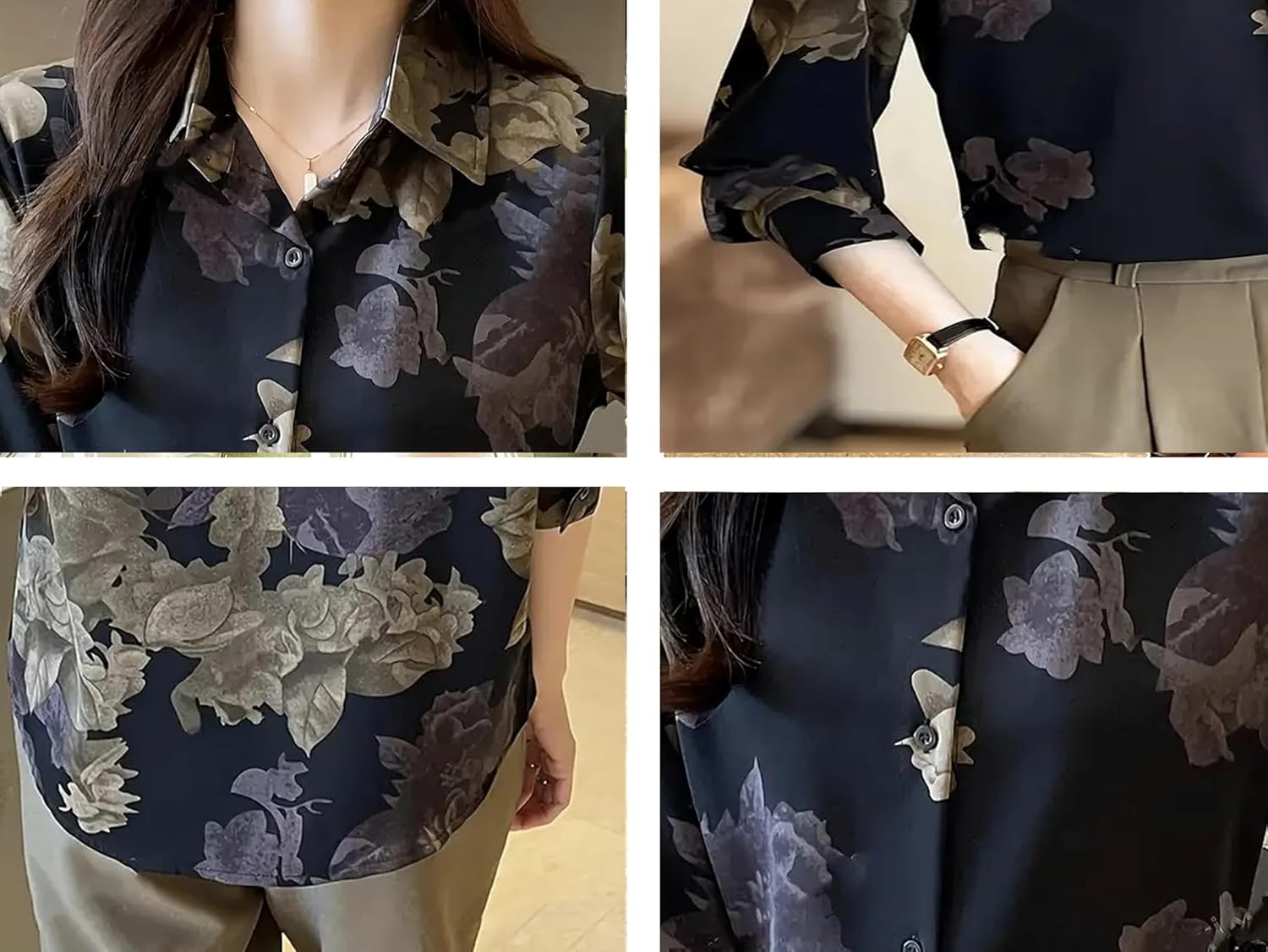 Printed Button Down Satin Blouses for Women Dressy Casual Long Sleeve Shirts Fashion Tops (WS301-P) - Image 5