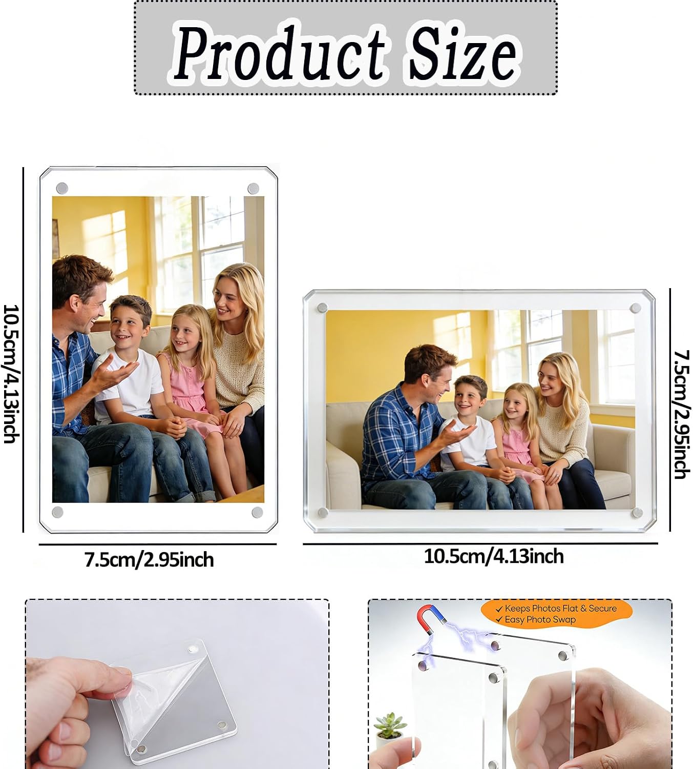 5 Pack 3x4 Magnetic Acrylic Picture Frame for Refrigerator