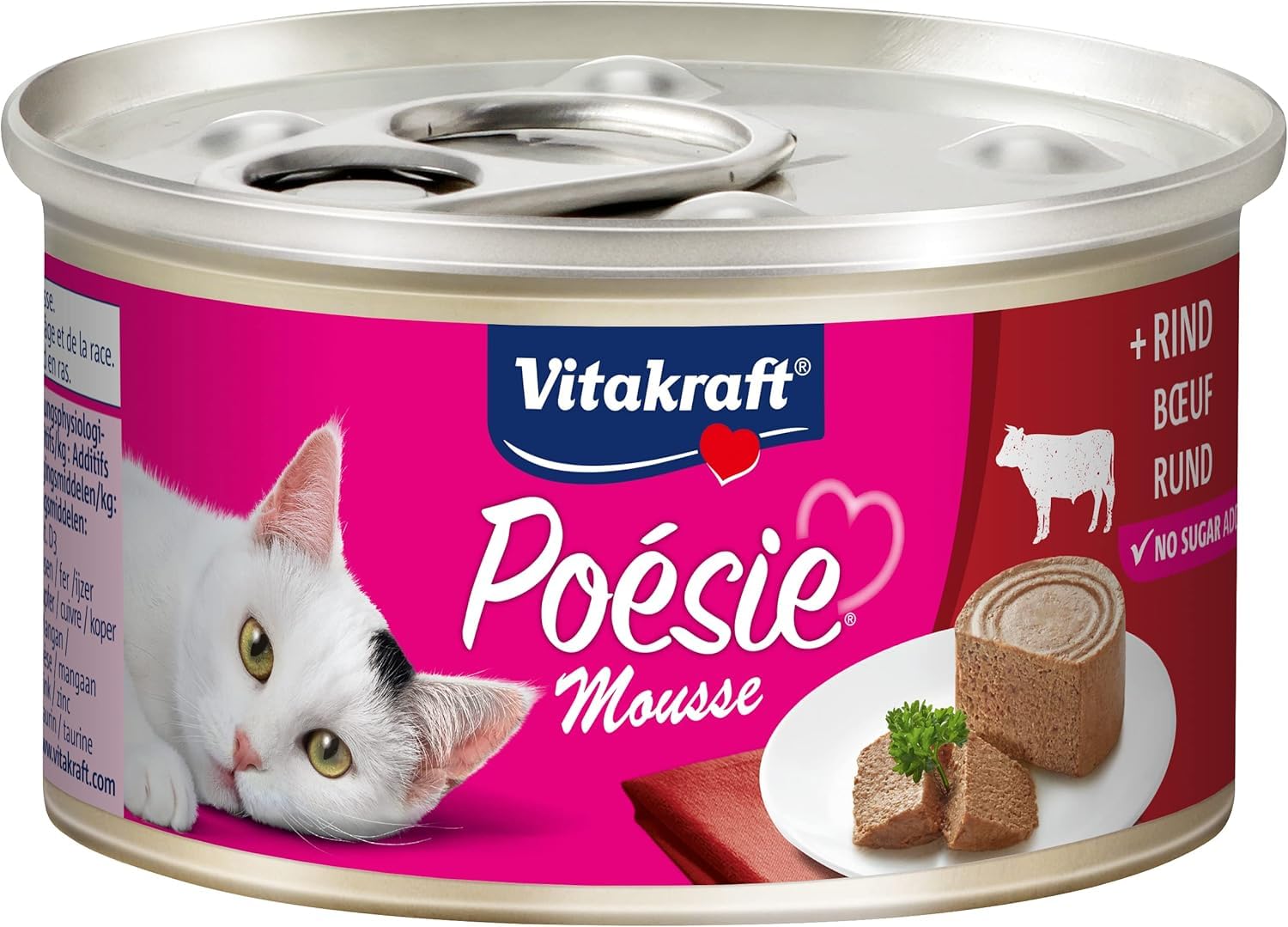 Vitakraft Poésie Mousse, pâtée humide pour chats, mousse légère, au bœuf, sans sucre ajouté ni céréales (12x 85g)