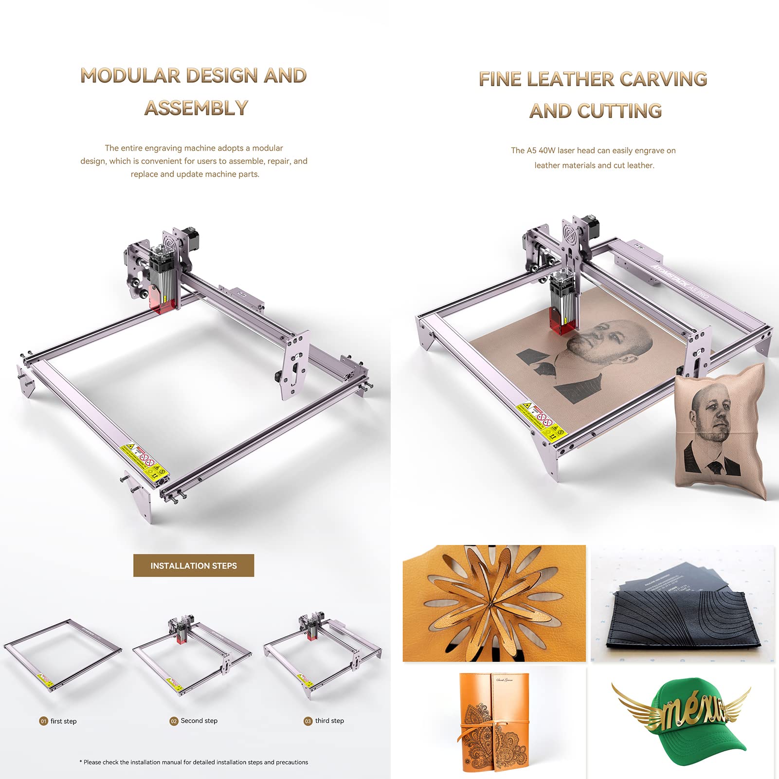 ATOMSTACK A5 PRO Laser Graviermaschine 40W, Komprimierter Punkt, schnelle und genaue CNC Carving DIY Laserschneider Gravurmaschine für Holz, Augenschutz mit festem Fokus, 410 x 400 mm
