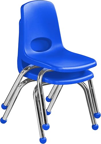 Miniatura 3 de FDP 15411-BL - Silla escolar apilable de 12 pulgadas, asiento apilable para estudiantes con patas de acero cromado y deslizadores de bolas para