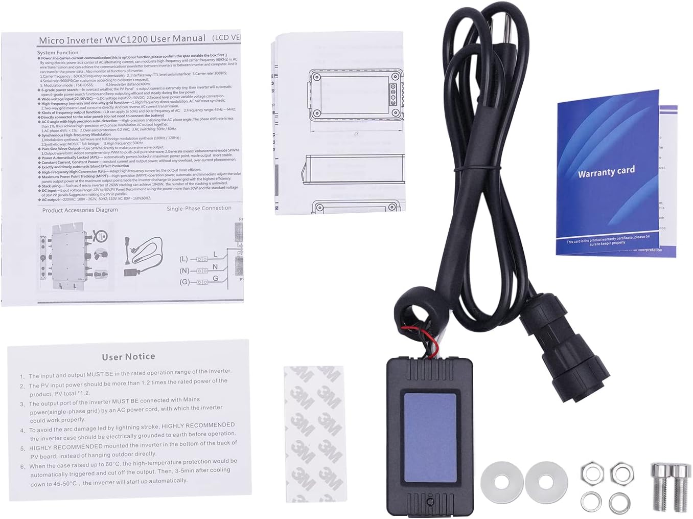 Contents of the BANEBONE WVC-1200W Micro Inverter box
