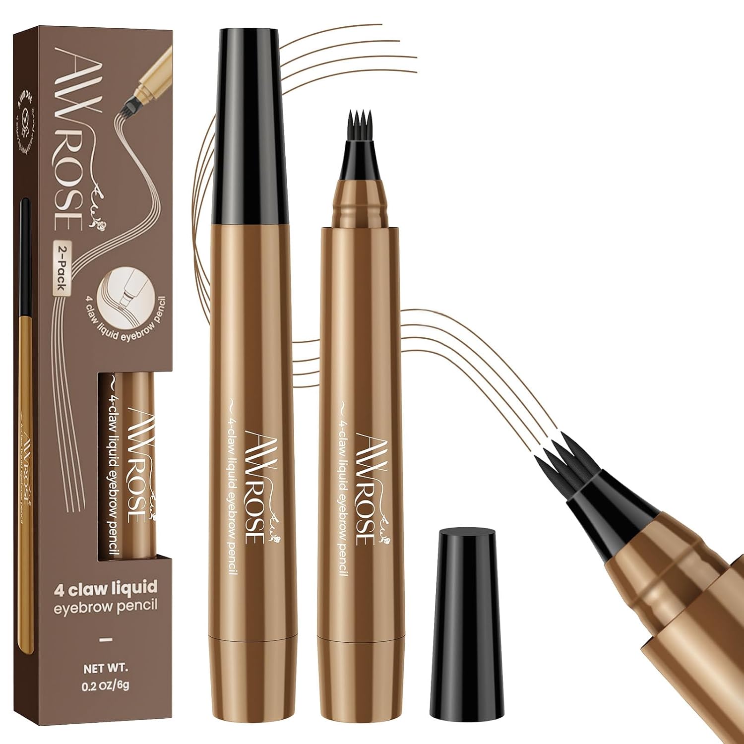 AWROSE Eyebrow Pencil, 3D Waterproof Microblading Eyebrow Pen 4 Fork Tip Tattoo Pencil, Precise Natural Brow Magic Eye Brow Pencil with Hair Like Strokes, 4 Points Multi-Used Eye Brow Pen for Women