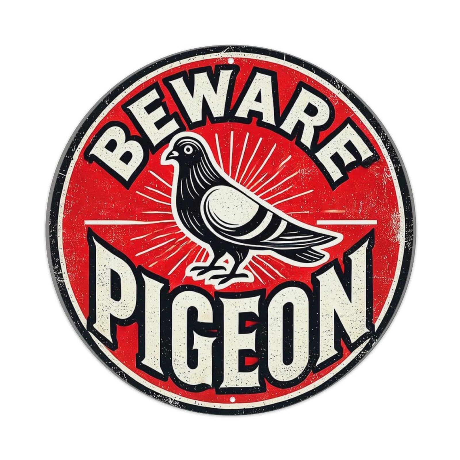 Beware Pigeon Warning Sign Design Tin Sign Metal Poster Vintage Metal Signs for Home Man Cave Bar Cafe Kitchen laundry room Wall Decorations 8x8 inches