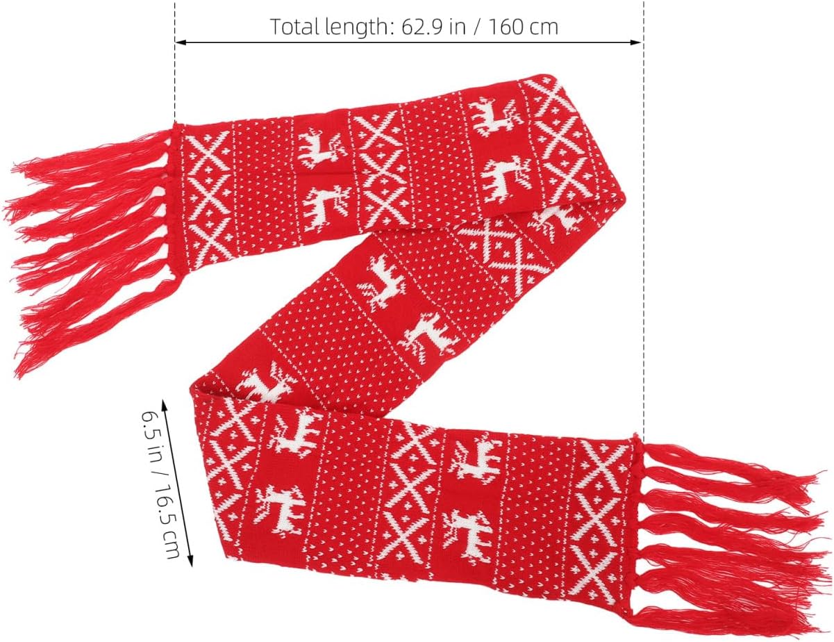 SEWACC Christmas Scarf Christmas Reindeer Snowflake Scarf Winter Warm Knitted Red Long with Tassels