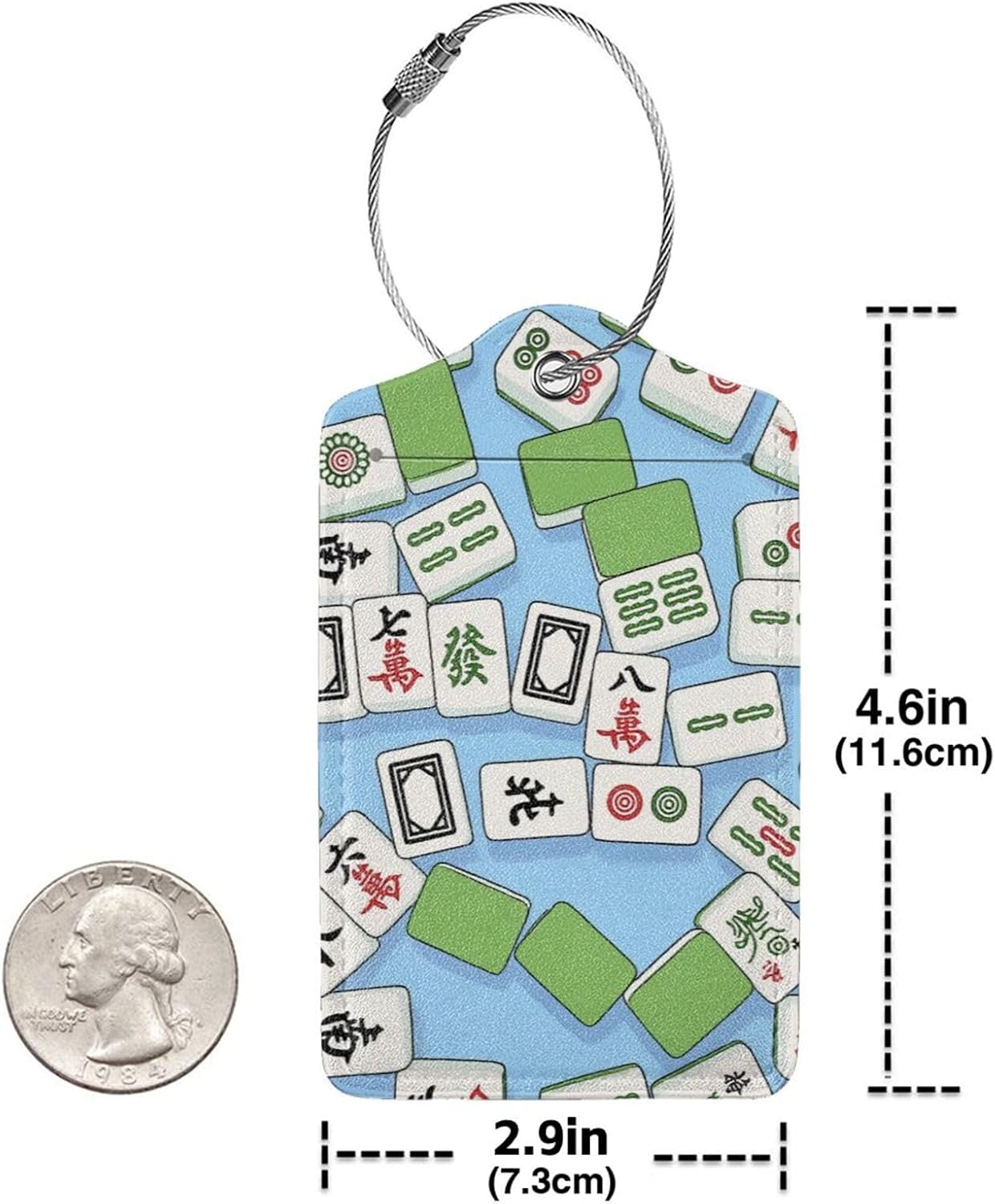2-Pack Mahjong Print Pu Leather Luggage Tags for Suitcases image 2
