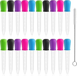 20Pcs Liquid Droppers Silicone 5ml with a Clean Brush Plastic Pipettes Eye Dropper with Bulb Tip for Candy Mold,Candy Molds Gelatin Maker,Industrial Science and Crafts Projects