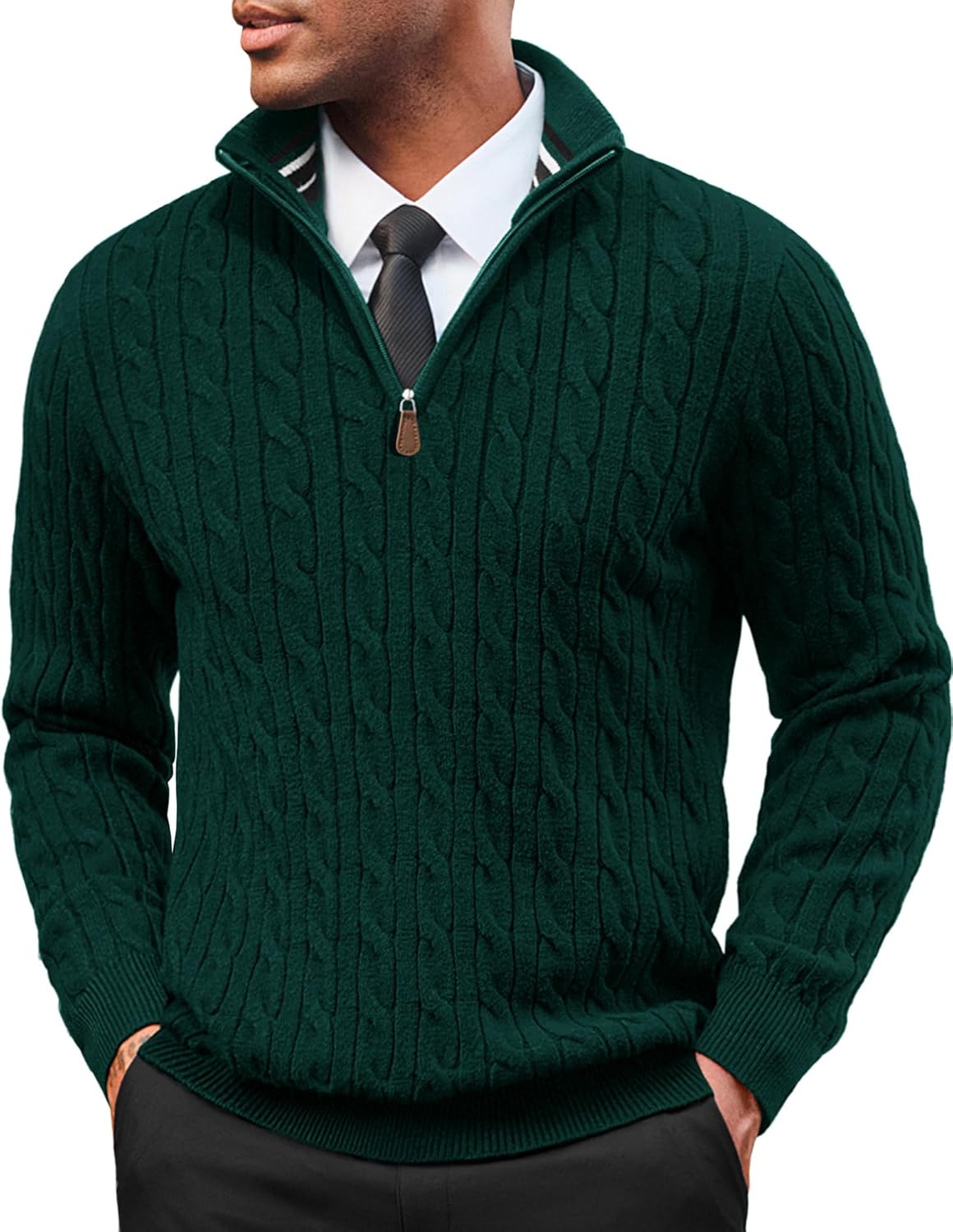 PJ PAUL JONES Mens Quarter Zip Sweater Cable Knitted Pullover Sweaters Textured Solid Colors Sweater