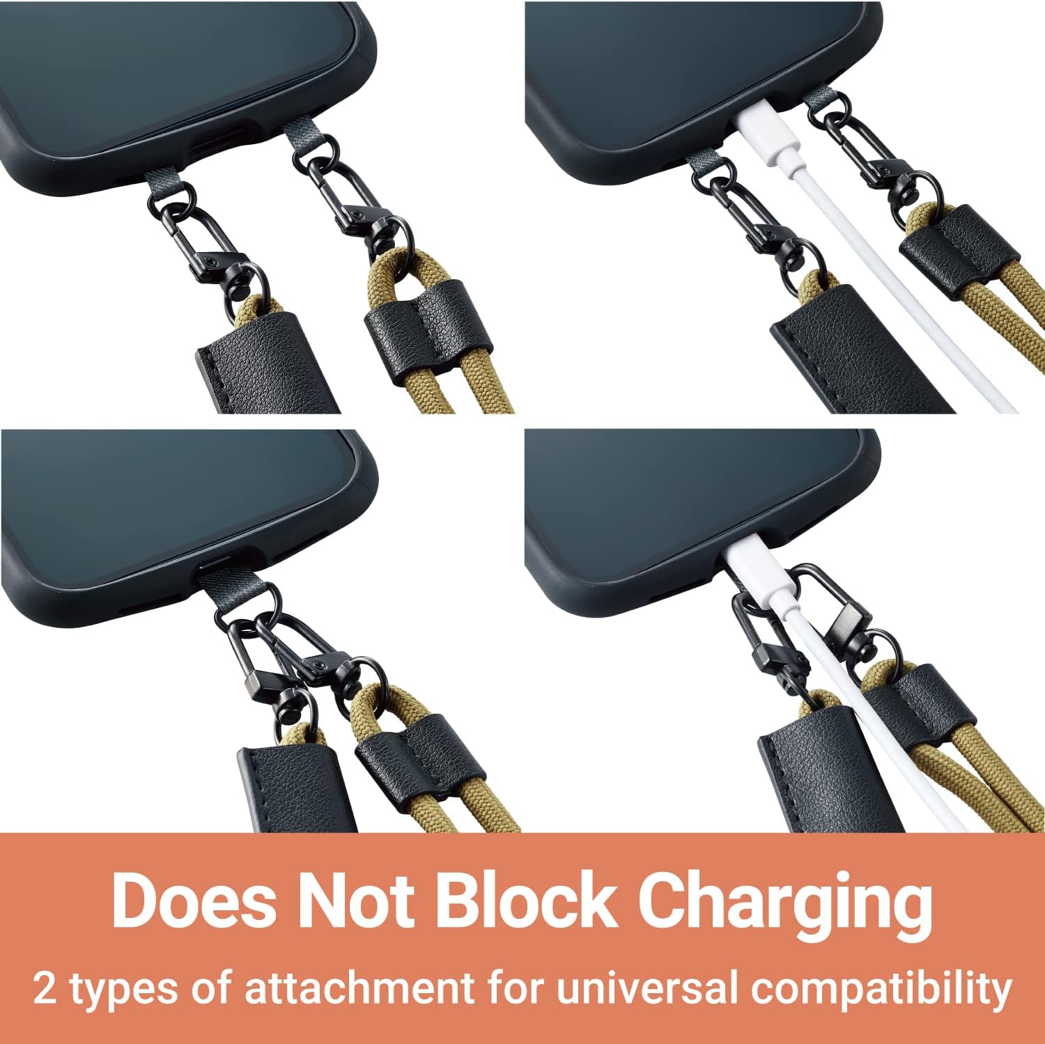 ELECOM Cell Phone Lanyard Casual type with Strap Connected Sheet, Length Adjustable, Compatible with iPhone and Android, Khaki P-STSDH2RKH