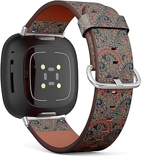 CJBROES Replacement Leather Watch Band, Compatible with Fitbit Versa 3 and Fitbit Sense of Wristband Bracelet Accessory - Paisley Floral