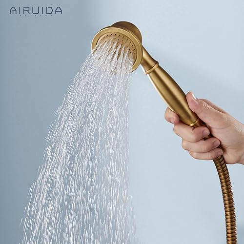 Miniatura 5 de Airuida Sistema de ducha de tubo expuesto de latón antiguo, accesorio de ducha de un solo mango de 8 pulgadas, cabezal de ducha de lluvia ajustable,
