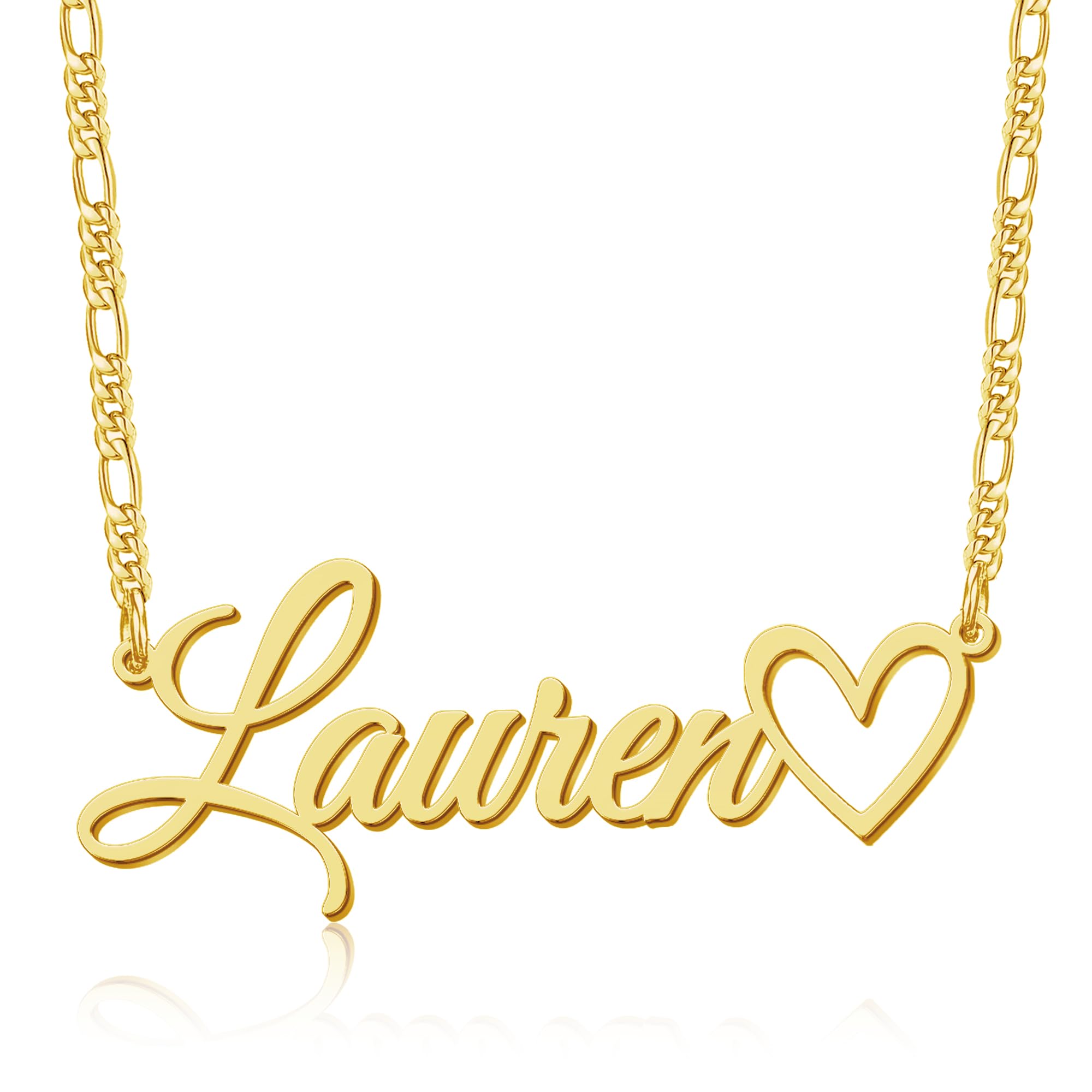 GlisterGlow Custom Name Necklace With Figaro Chain Personalized 925 Sterling Silver Nameplate Jewelry Customized Gifts for Women Mom