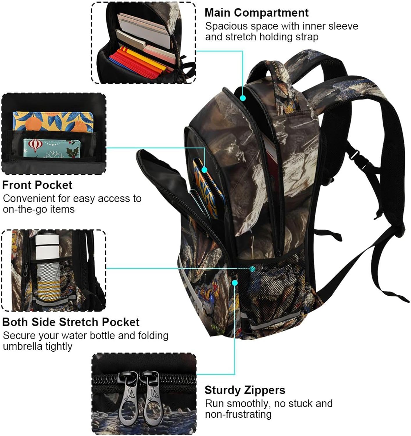 ALAZA Dinosaur Kids Backpack Jurassic Boys School Backpack,Preschool Elementary Kindergarten School Bag Dinosaur Student Bookbag Travel Laptop Bag Casual Daypack - Image 2