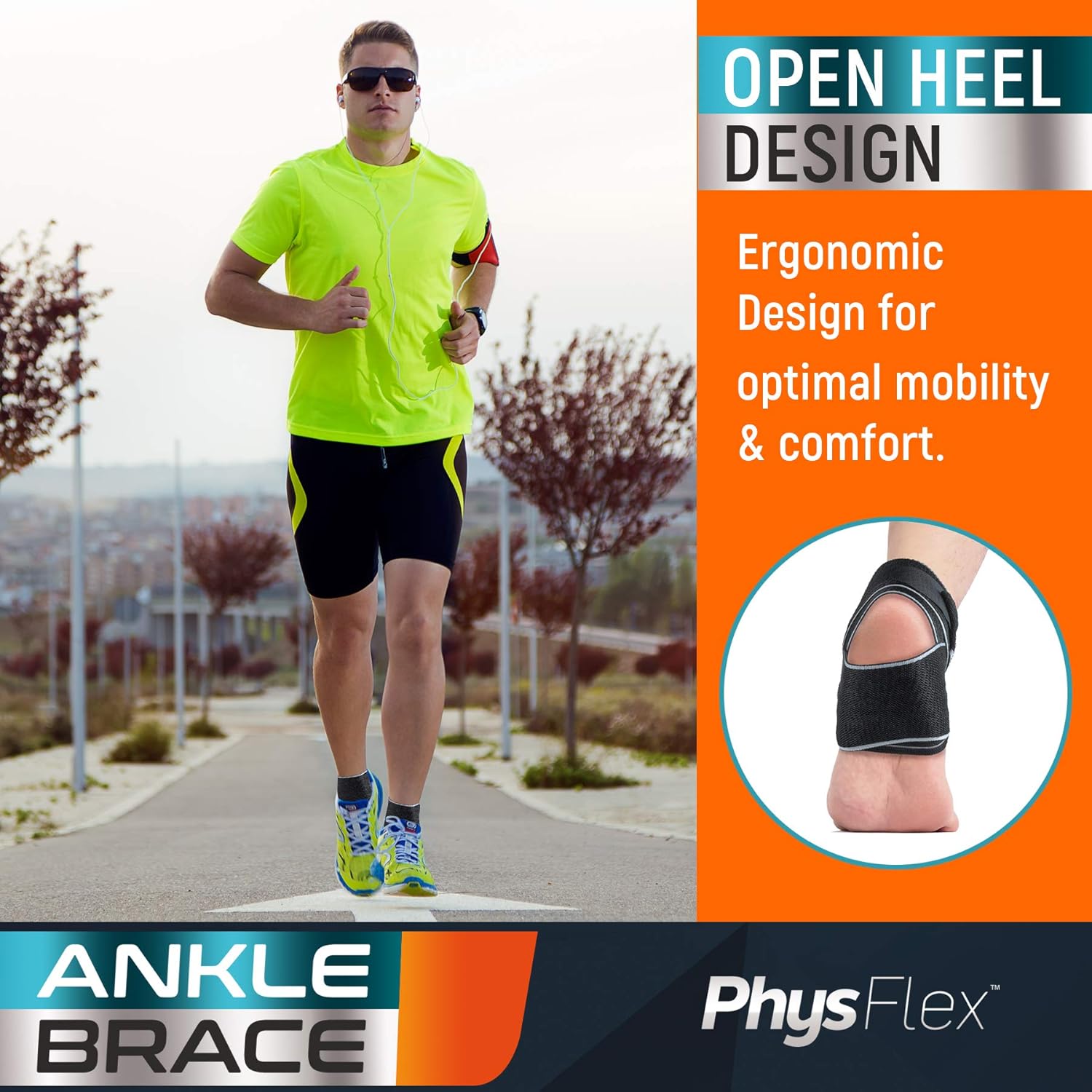PhysFlex Ankle Brace - Compression Sleeve with Adjustable Strap & Non-Slip Ankle Support for Comfortable Fit - Open-Heel Wrap to Relieve Pressure, Pain, Discomfort in Feet - Ideal for Men & Women (1 Gray) : Health & Household
