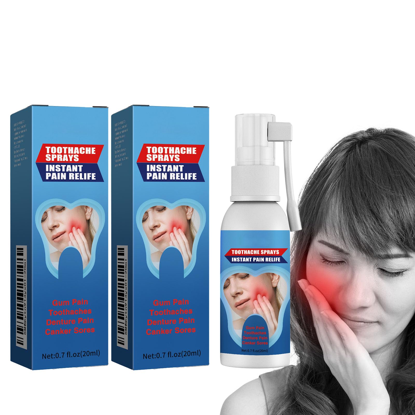 Stomatologiczny spray przeciwbólowy, Spray na ból zęba, Spray łagodzący ból zęba, Stomatologiczna woda przeciwbólowa, Łagodzi ból obrzękniętych dziąseł, ubytków, ubytków i ubytków zębowych - 2 szt.