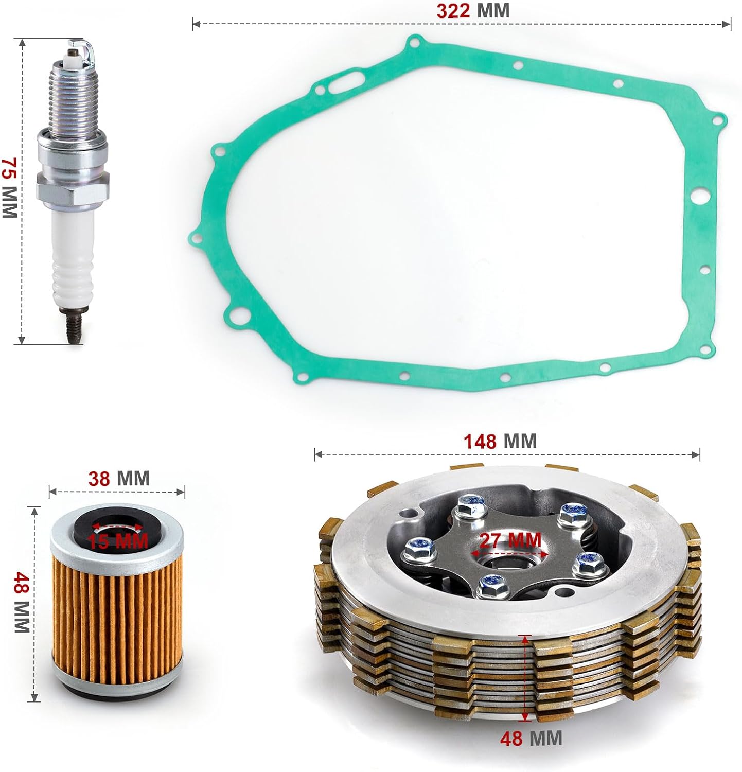 1UY-16351-00-00 Heavy Duty Clutch Assembly kit w/Gasket for Yamaha Warrior 350 Raptor 350 Big Bear 350 Kodiak 400 MOTO-4 YFM350 1987-2013