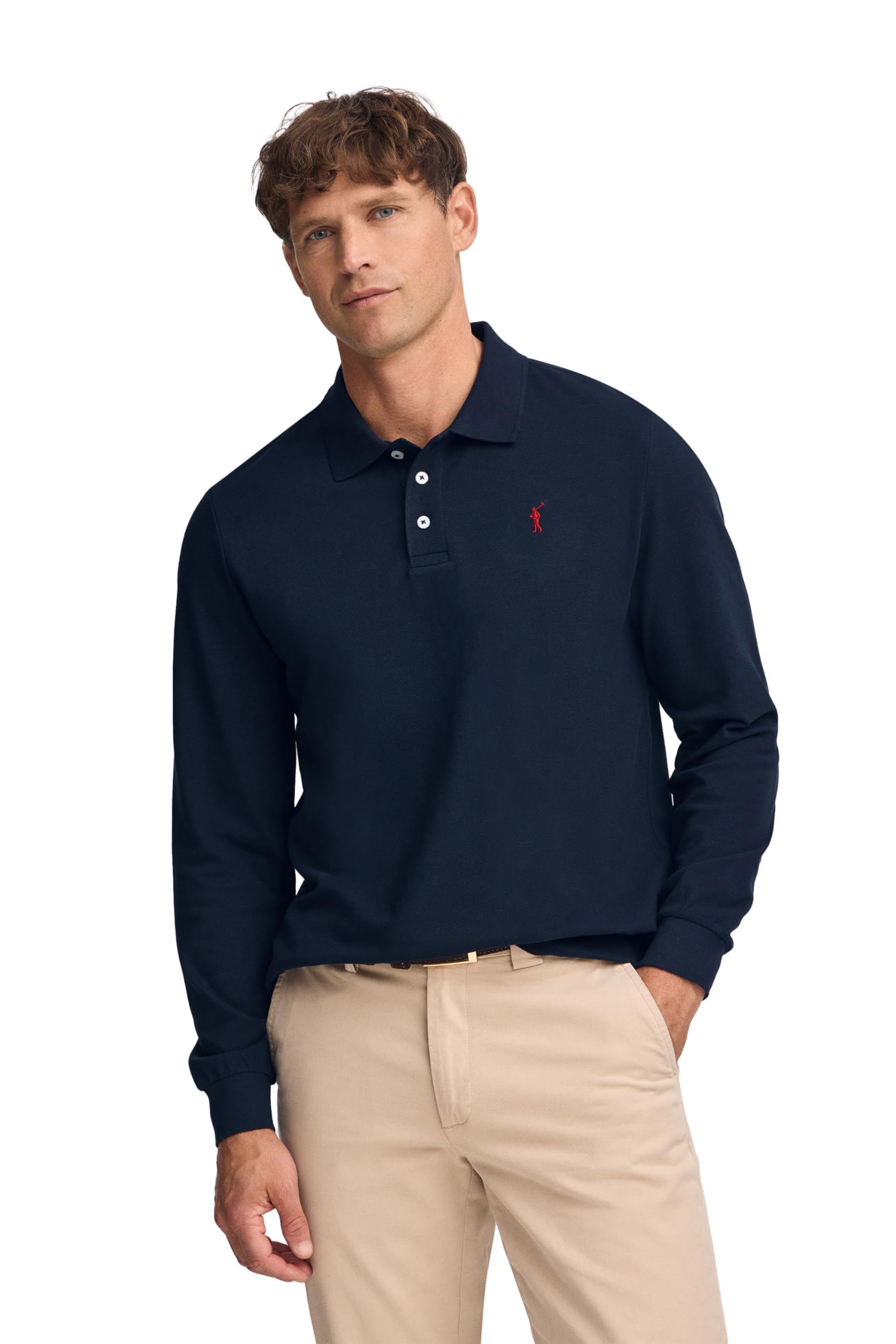 Polo Club Polo Elegante Uomo Manica Lunga Ricamo con Logo - 100% Cotone -