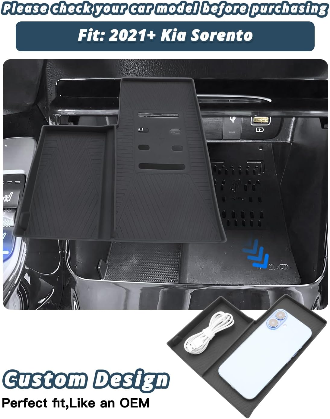 2021-2025 2026 Sorento Wireless Charger Silicone Pad Mat for 2026 Kia Sorento Accessories Non-Slip Phone Charging Pad Tray Liner, Anti-Dust Anti-Scratch Interior Accessories for 2021-2026 Kia Sorento