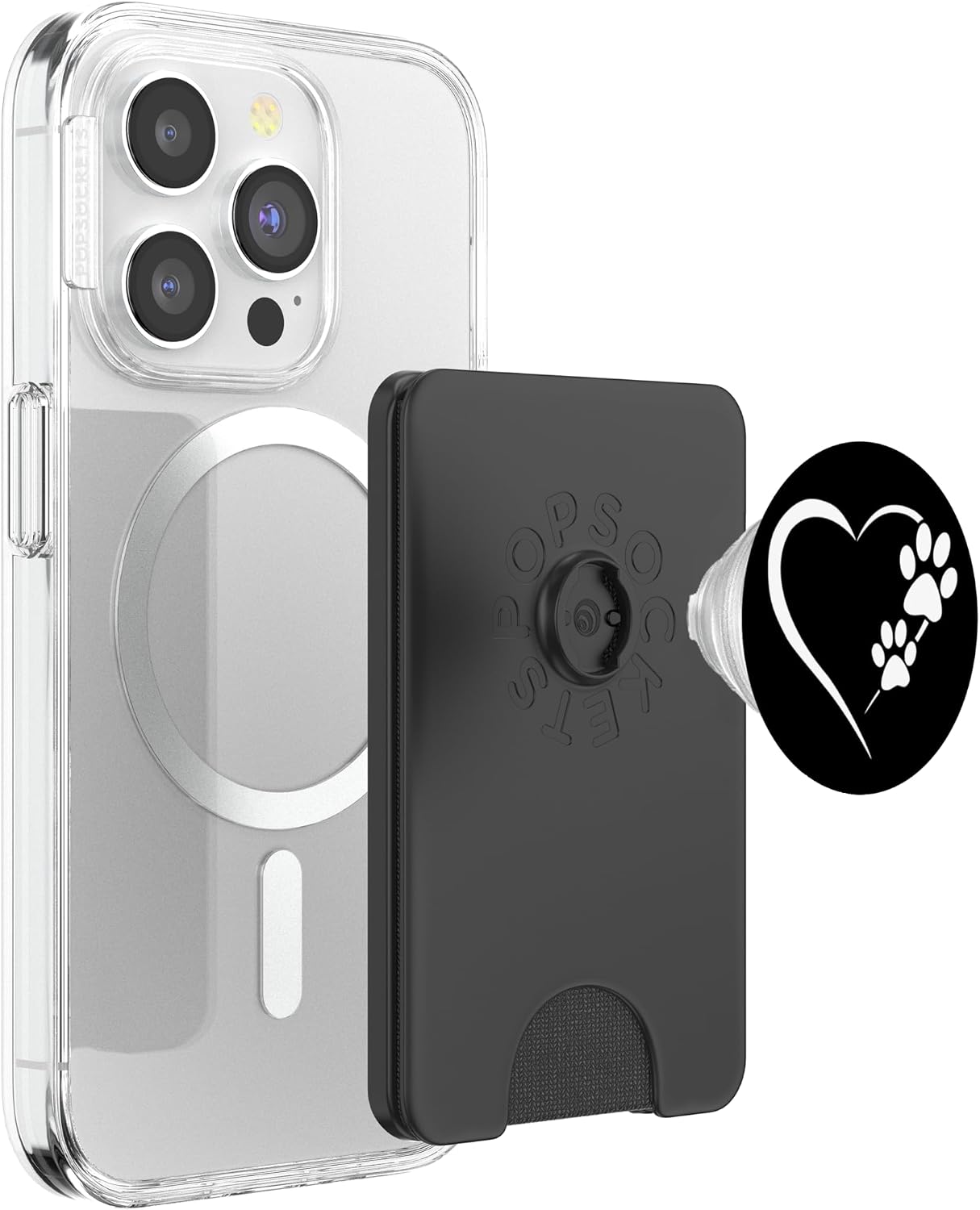 Paw Print Dog Paw Cute Dog Love Heart White Black Dog PopSockets PopWallet for MagSafe