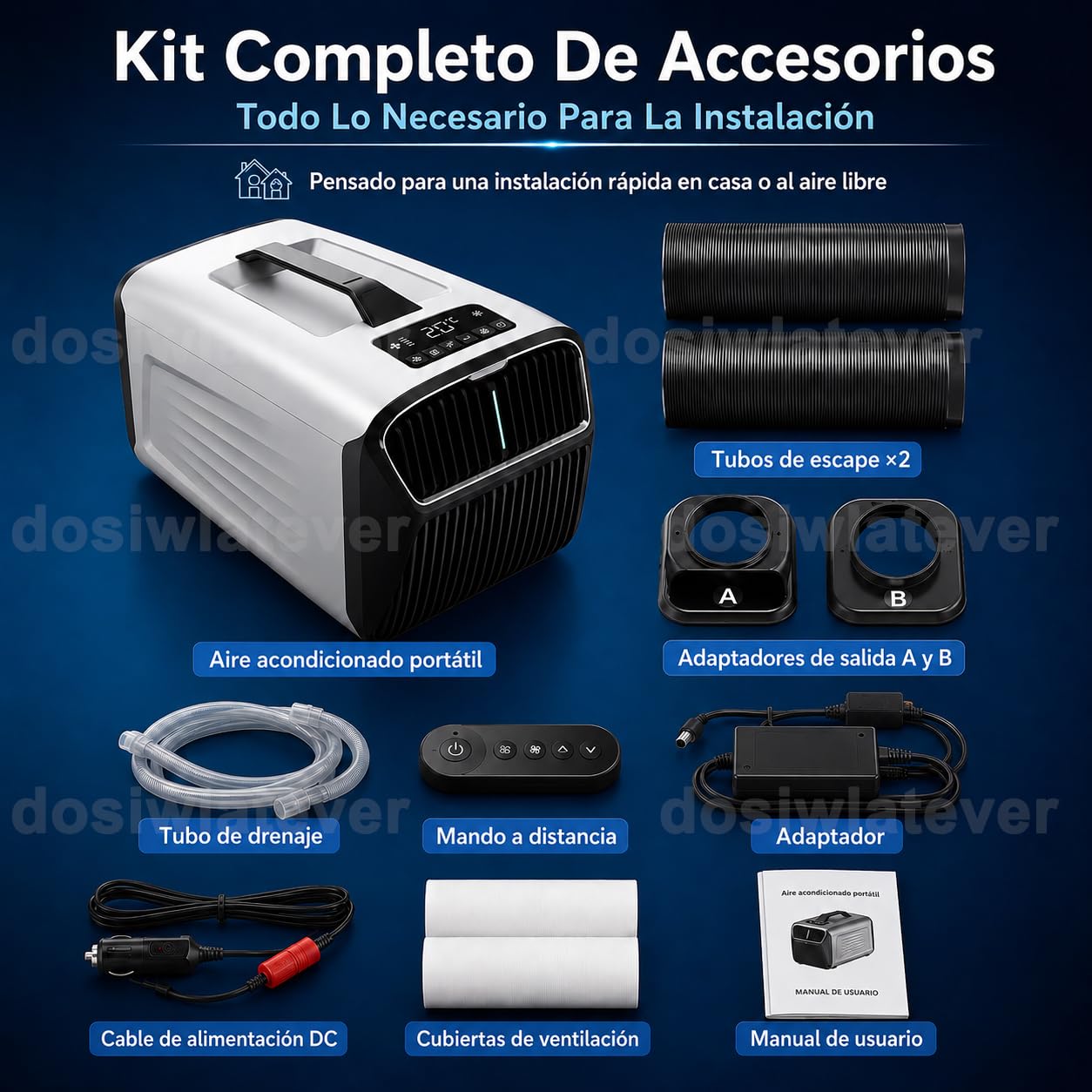 Aire Acondicionado Camping Portátil 5200 BTU, 12V/24V/220V, Enfriamiento Rápido, 3 Velocidades, Temporizador 24h, Aire Acondicionado Caravana para Tienda, Coche, Camión, Camper y Casa Silver-12V