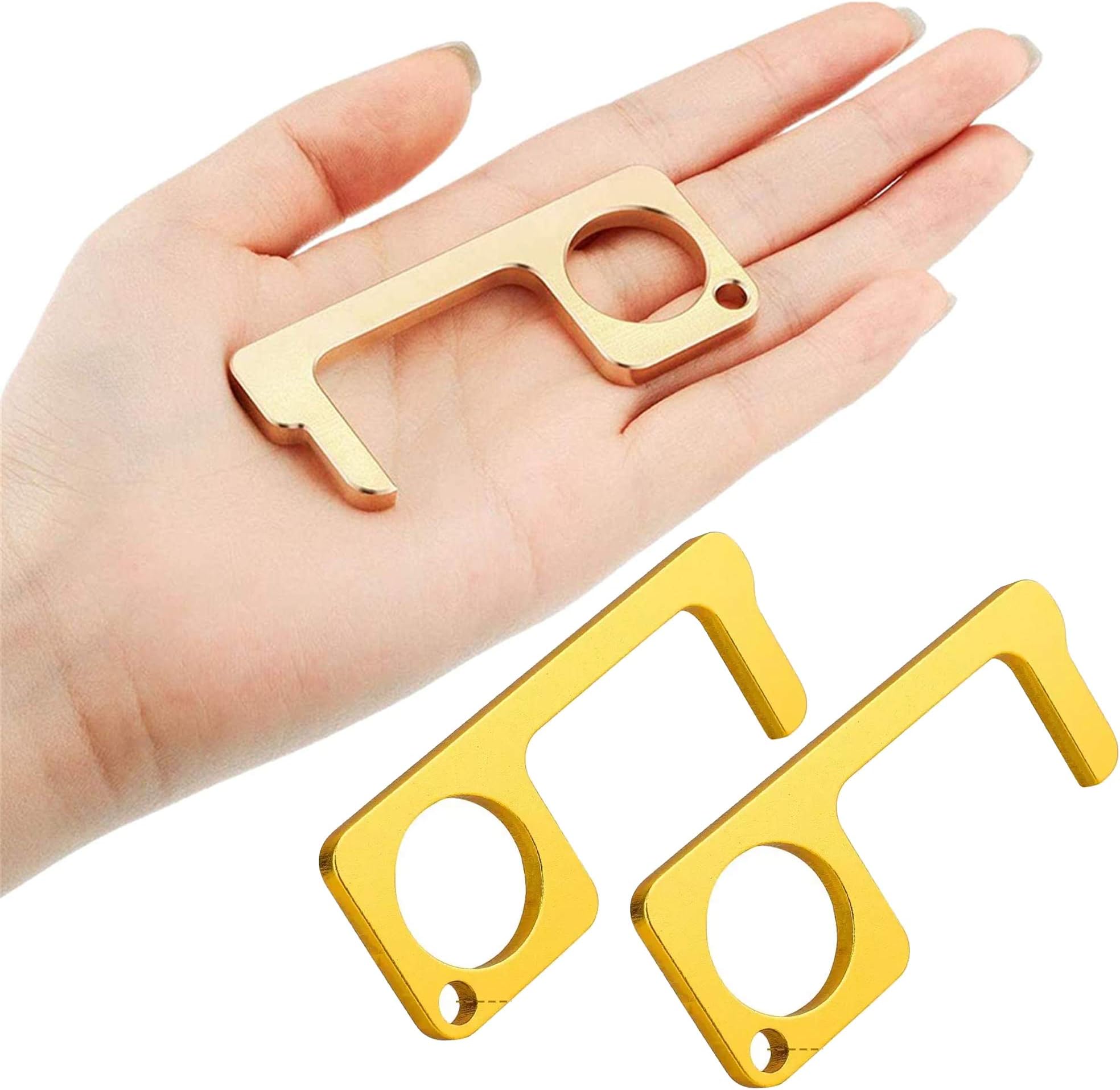 Copper Contactless Door Opener, Easy to Carry EDC, Key Tool for Outdoor Public Door Handle Touchscreen Button ATM Machine, No-Touch Keep Hands Clean (2PCS)