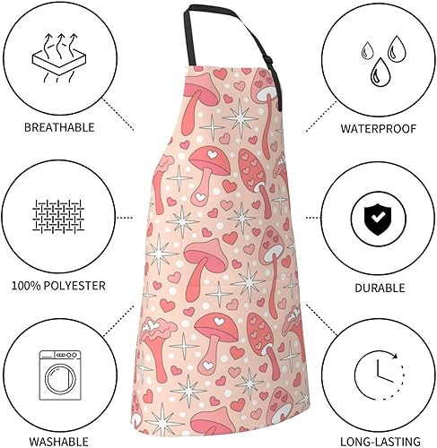 Miniatura 70 de Delantales para mujer con bolsillos, delantal de chef ajustable, correa para el cuello, delantal de cocina impermeable