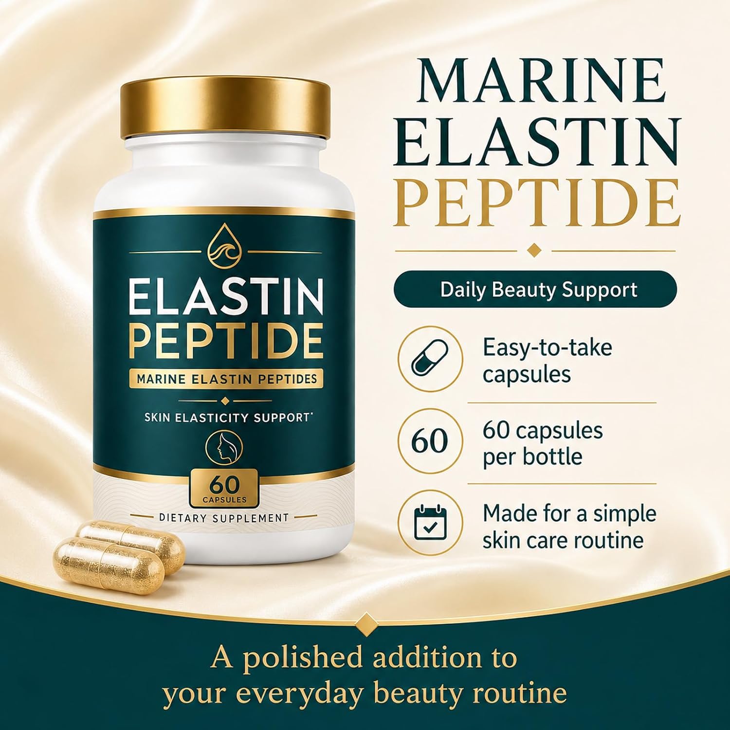 Elastin Peptide Skin Tightening 𝐒𝐮𝐩𝐩𝐥𝐞𝐦𝐞𝐧𝐭, Skin Elasticity, Easy Daily Routine, 60 Count