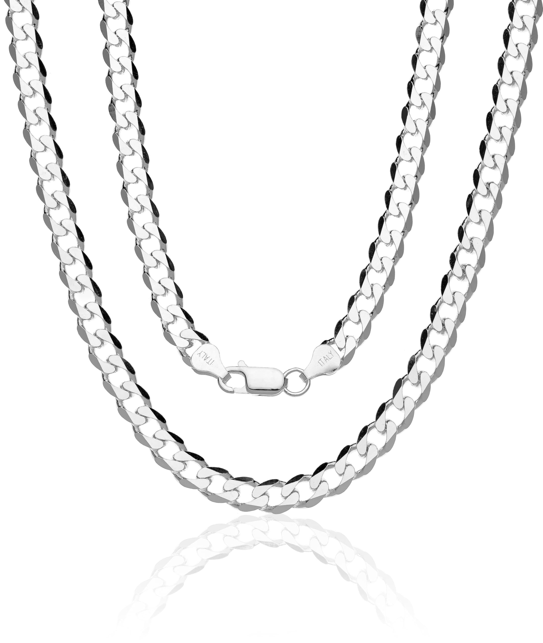 Aka Gioielli® - Catena Maglia Cubana 7mm in Argento 925 Massiccio - Collana Uomo Donna Lunghezza: 50 55 60 70 cm