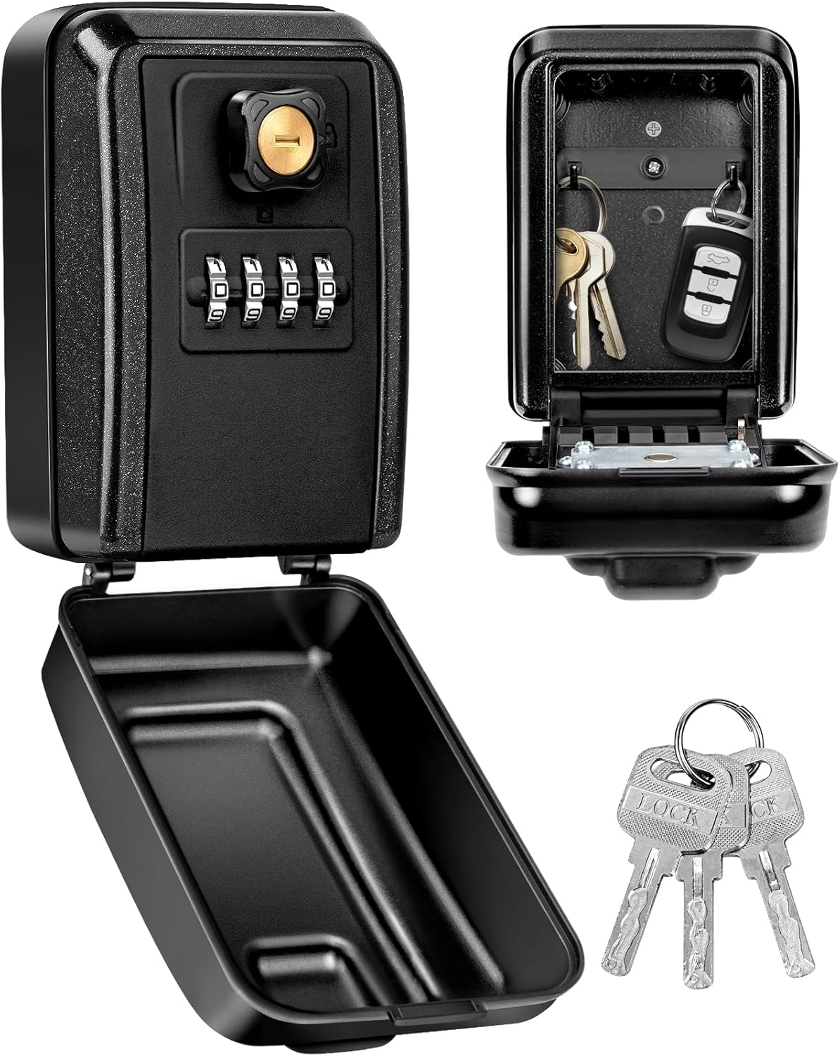 Wall Mount Key Lock Box, Waterproof Lock Box for Keys with Code -Resettable Code Large Capacity Safe Security Outdoor LockBox with 3 Spare Keys for Home Garage Office