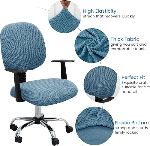 Vista 12 de MIFXIN Funda elástica elástica para silla de computadora, 2 piezas, de punto, universal, para silla de computadora, protector de muebles