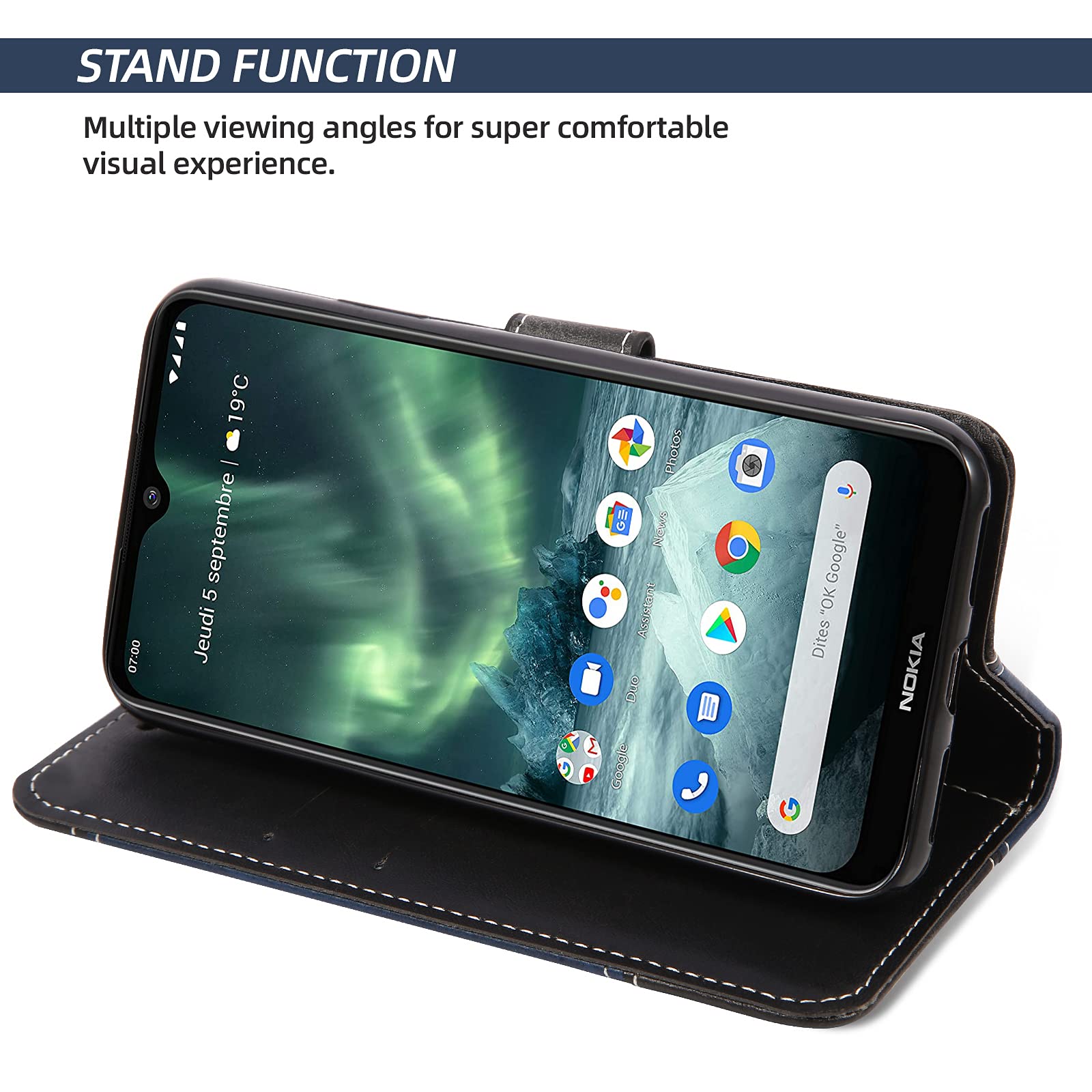 MoEx Custodia a Portafoglio per Nokia 6, Pieghevole, Protezione Completa a 360 Gradi, Pelle vegana, Custodia per Cellulare con Chiusura Verticale, Magnetica, Profondo - Nero