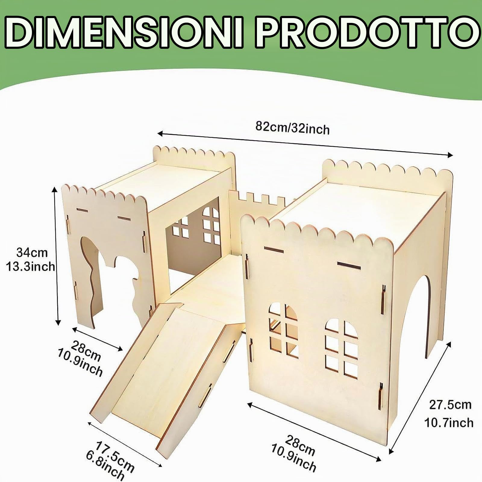 Castello in Legno per Conigli, casetta in Legno per Conigli, ventilato, Habitat con Scale a Forma di Grotta per Piccoli Animali Che dormono e Giocano