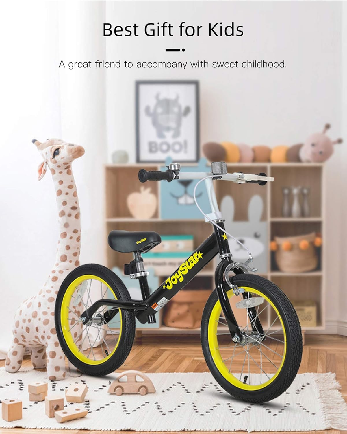 JOYSTAR 16" Balance Bike for Big Kids 5, 6, 7, 8 and 9 Years Old with Rubber Tire and Adjustable seat and Front Handbrake, Black: Sports & Outdoors