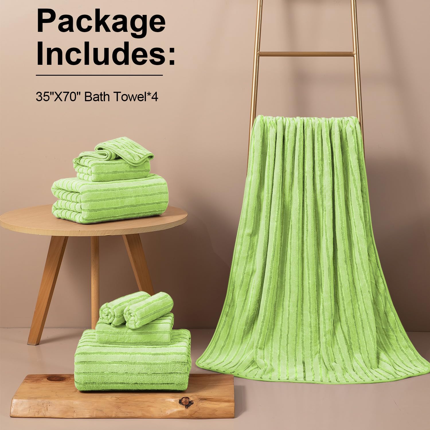 Mistyrose Confezione da 4 asciugamani da bagno grandi, in microfibra, assorbenti, XL, super morbidi, ad asciugatura rapida, per famiglia, hotel, spa, palestra, confezione da 4 (verde frutta