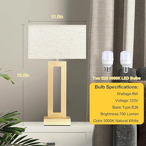 Miniatura 5 de Bedroom Table Lamps Set of 2 - Beige Touch Bedside Lamps with USB C+A, 3 Way Dimmable Gold Lamp for Nightstand, Modern Night Stands Lamps for Living