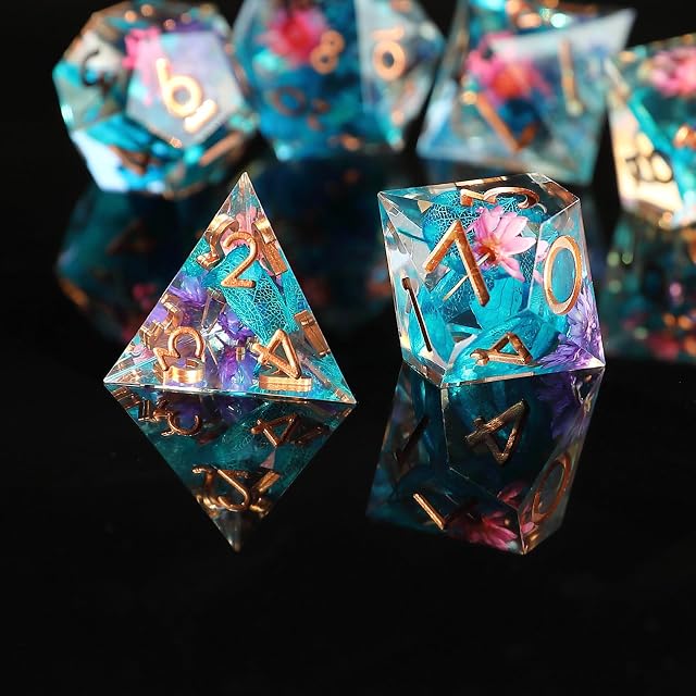 Foto 7 de 7 de Flor DND Dados de rol Juego Dado Poliédrico y de rol Borde Afilado de Resina Dado D&D 7 Piezas para Mazmorras…