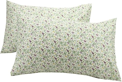 Juego de 2 fundas de almohada de algodón floral de 600 hilos, tamaño Queen, 20 x 30 pulgadas