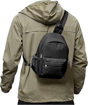 SEAFEW Small Black Sling Crossbody Bag for Men Women, Shoulder Daypack Mini Anti-Theft Cross Body Motorcycle Chest Bags, Small One Strap Fanny Back Pack for Casual Travel Hiking Sport Gym