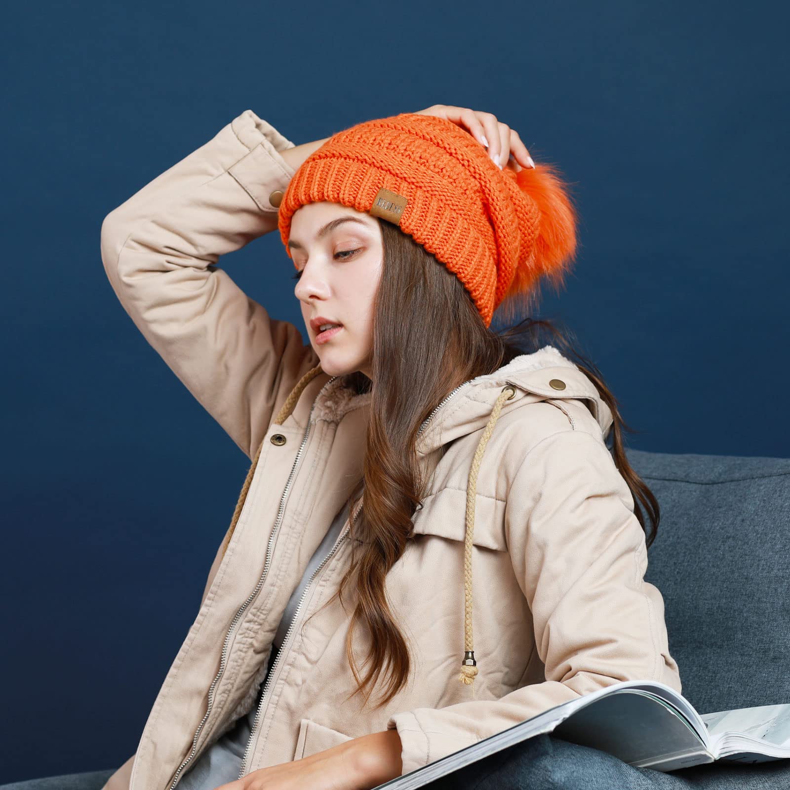 REDESS Cappello Invernale da Donna con Pom Pom Beanie Caldo Foderato in Pile Spesso Slouchy Snow Knit Chunky Baggy Skull Berretto da Sci