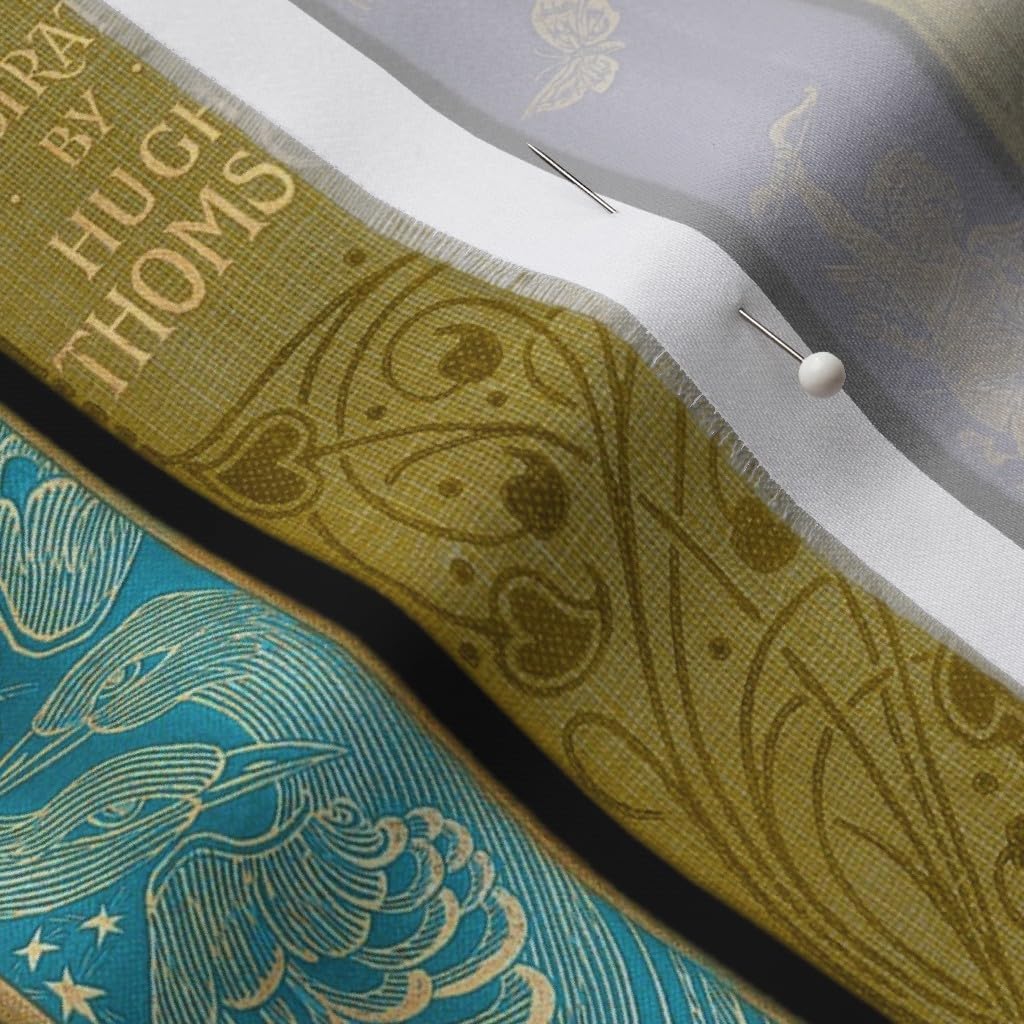 Spoonflower Fabric - Library Bright Books Shelves Antique Vintage English Rainbow Printed on Organic Cotton Sateen Fabric by The Yard - Sewing Quilting Apparel Home Decor