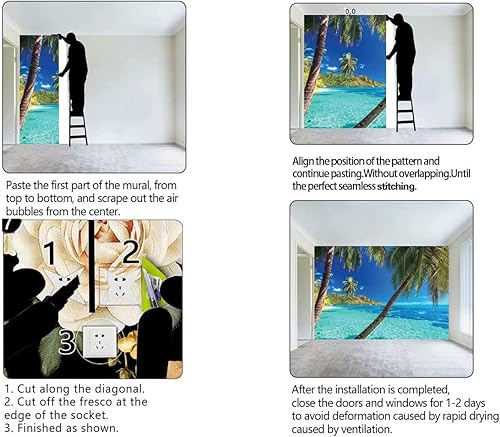 Miniatura 4 de Art Deco Wallpaper Ocean Papel para Pared Decorativo Wall Decor for Bedroom Easy to Remove (W) 31.5" X(H) 24"