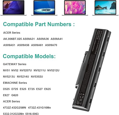 Miniatura 2 de AC Doctor INC Batería del ordenador portátil para la serie Gateway NV, números de pieza de la batería AS09A31, AS09A51, AS09A61, AS09A71,