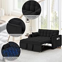 Vista 5 de Sofá cama convertible de terciopelo de 55 pulgadas, sofá futón 3 en 1 con cama extraíble, sofá biplaza moderno con respaldo ajustable, 2 almohadas