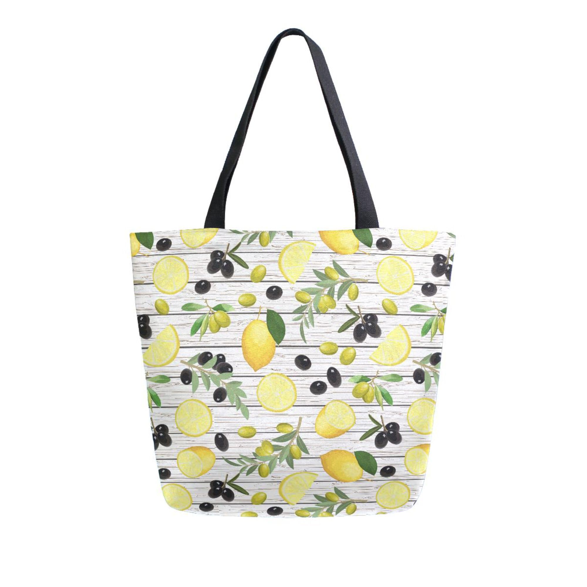 Canvas Tote Bag Large Women Casual Shoulder Bag Handbag Lemon Wooden Reusable Multipurpose Heavy Duty Shopping Grocery Cotton Bag for Mom