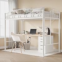 GAOMON Twin Loft Bed Frame with Arched Guardrail, Flat Ladder & Steel Slats - Space-Saving for Kids, Teens, Adults - No Box Spring, White