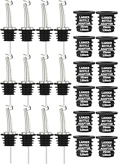 12-Pack Auto Flip Liquor Bottle Pourers with Adapters, Liquor Pour Spout Adapters set for for Large Olive Oil Bottles and Liquor Bottles - Up to 1 Inch/25mm Neck Converts Spout into Large Pour Spout