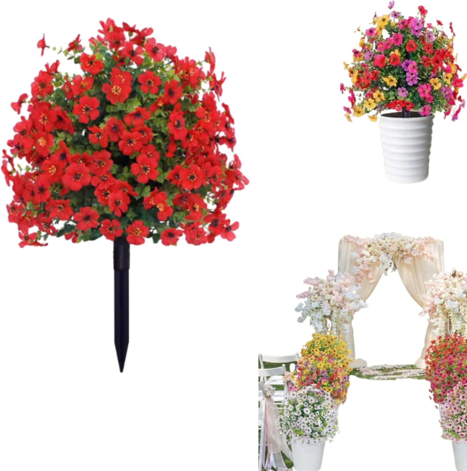 Artificial Violet for Outdoor Indoor Garden Home Decoration, Outdoor/Indoor UV Resistant & Waterproof Artificial Flower Decor, Artificial Flowers for Outdoors with Stakes, Porch Patio (Red)