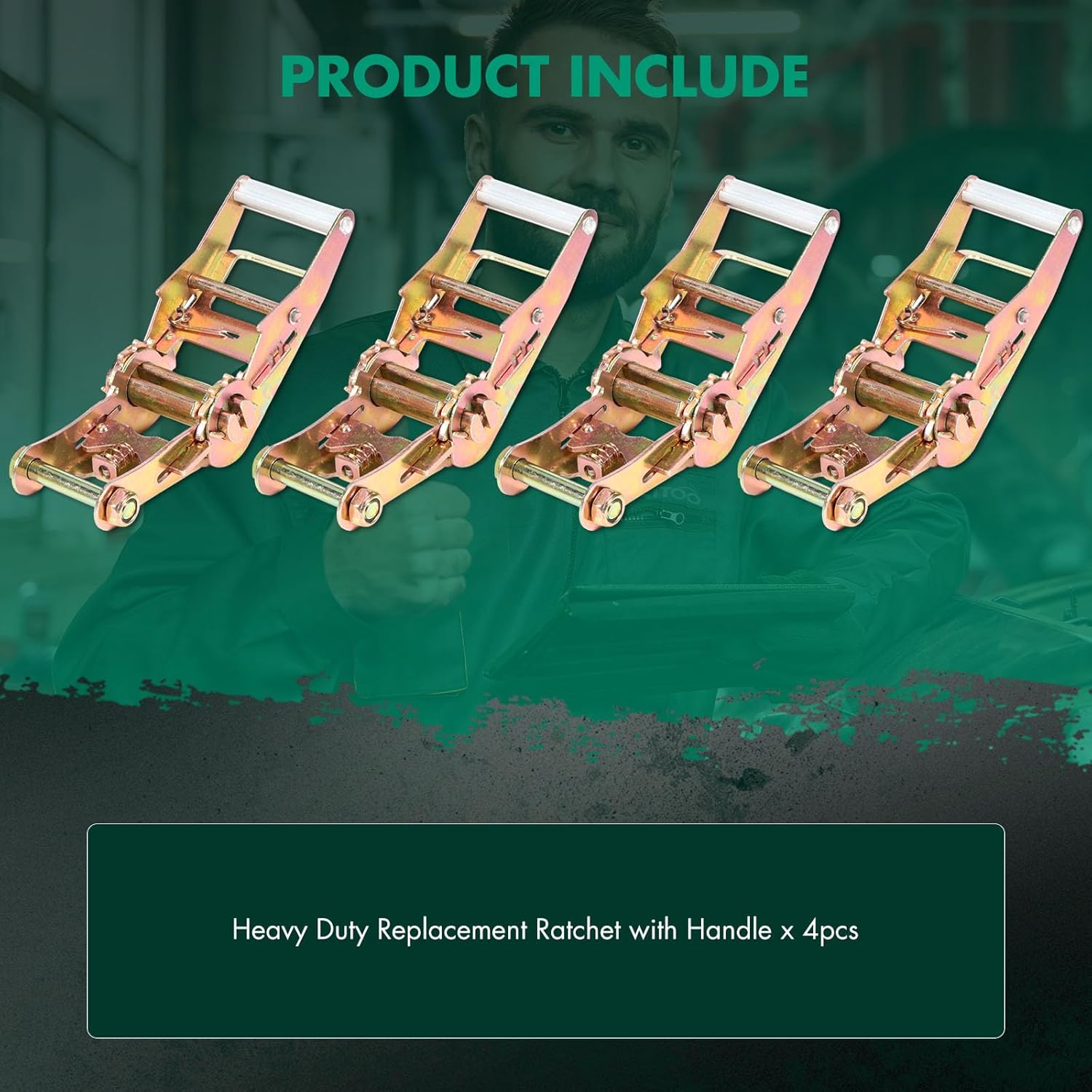 SCITOO 4pcs Ratchet with Handle for Tow Dolly Car Hauler Flat Bed 2in Ratchet Strap Tie Down