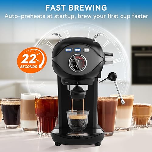 Miniatura 5 de Máquina de café expreso, control de temperatura de bomba de 20 bares, cafetera compacta con espumador de leche a vapor, cafeteras profesionales para