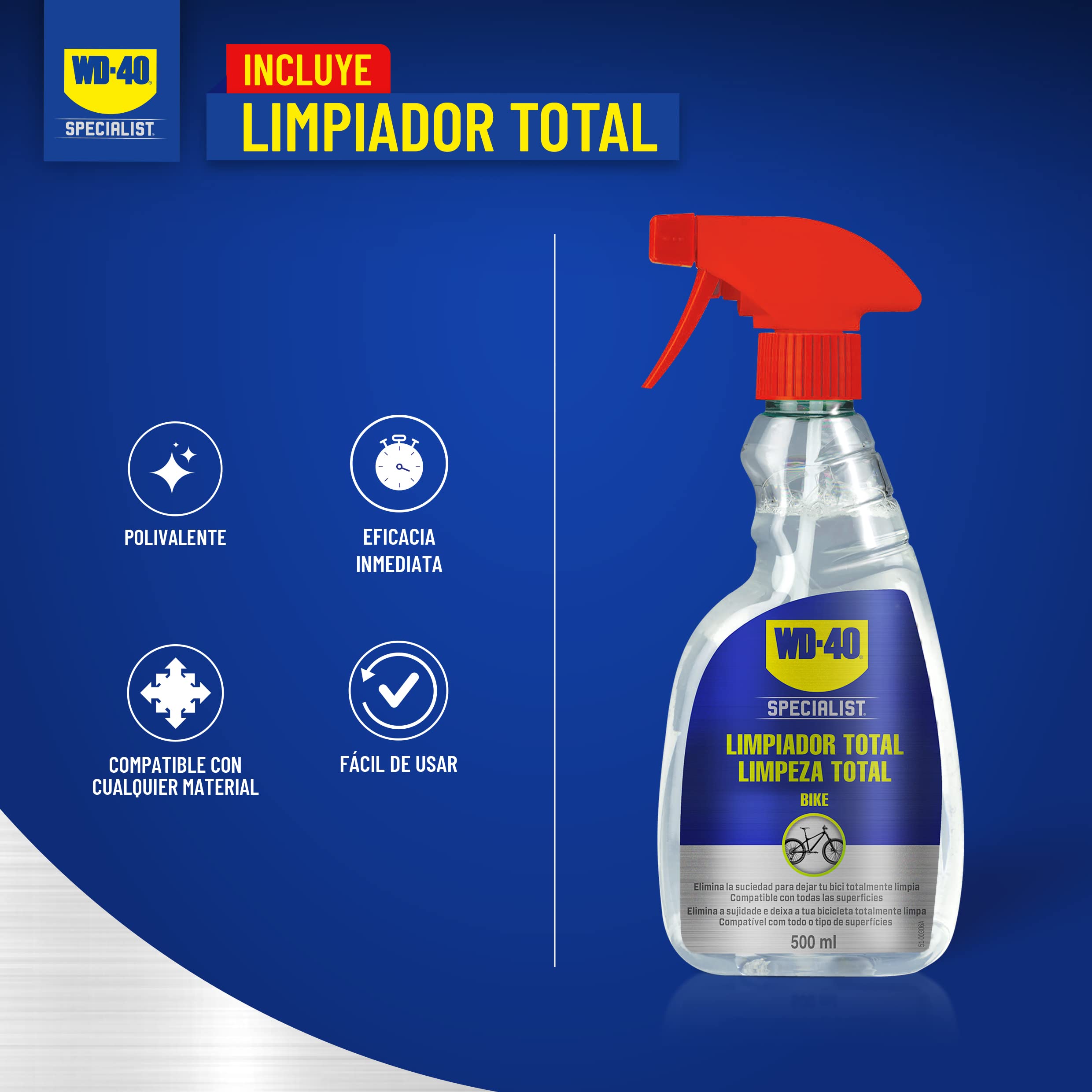 Kit Total para Mantenimiento de bicicletas WD-40 Specialist (Desengrasante + Limpiador Total + Lubricante Total + Paño + Guantes)